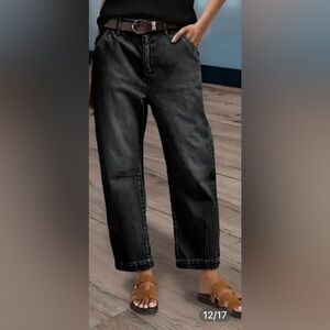 Flamingals Wash Stitch Mid Rise Barrel Leg Jeans in Black Size Large NWT